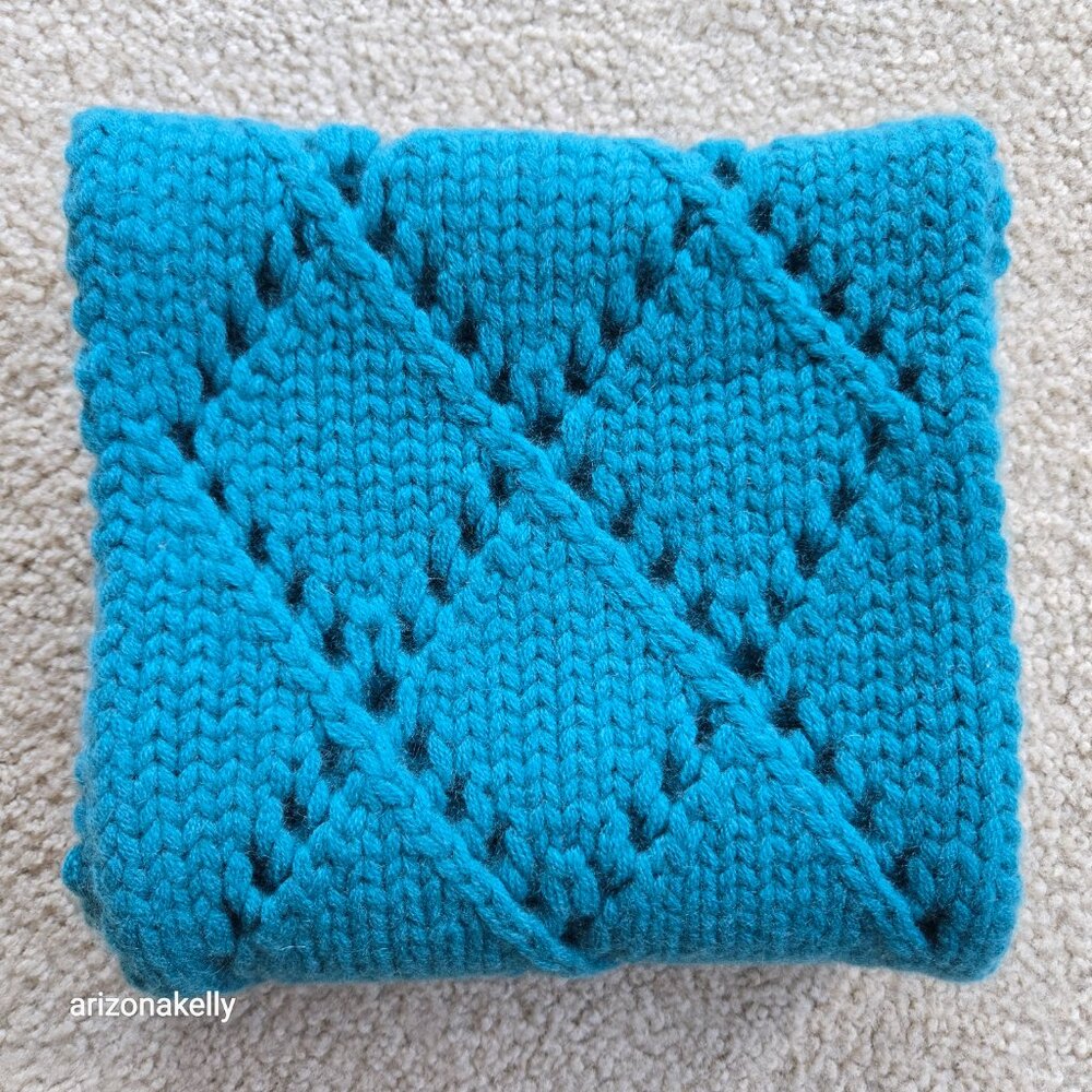 NWT Cashmere Knit Scarf Teal Blue Green Adrienne Vittadini Chunky Pointelle - Picture 7 of 9